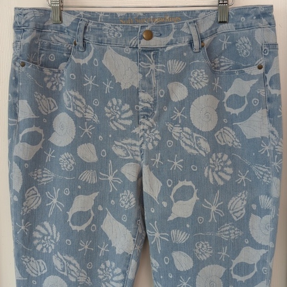 Soft Surroundings Nautical Sea Shell Print Coastal Pull-On Jeans Size PL